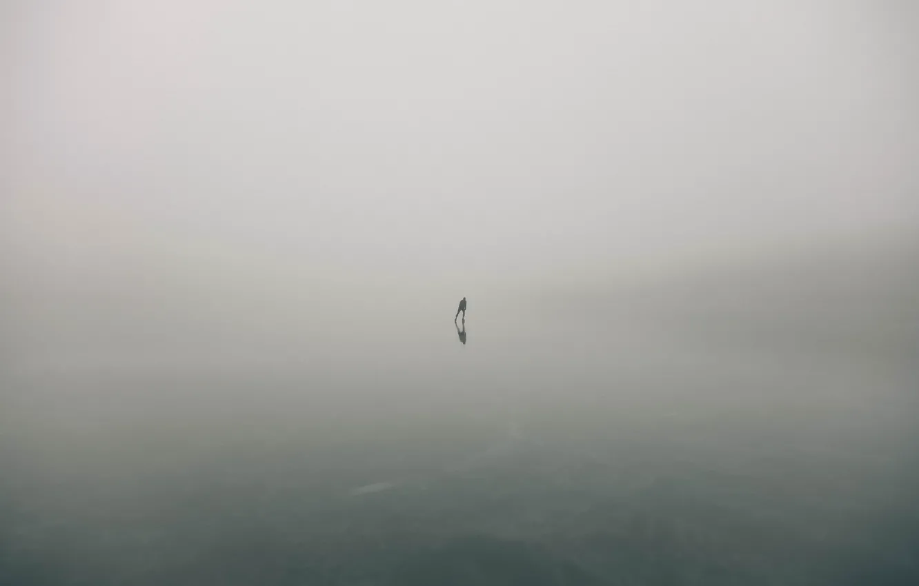 Фото обои туман, человек, лёд