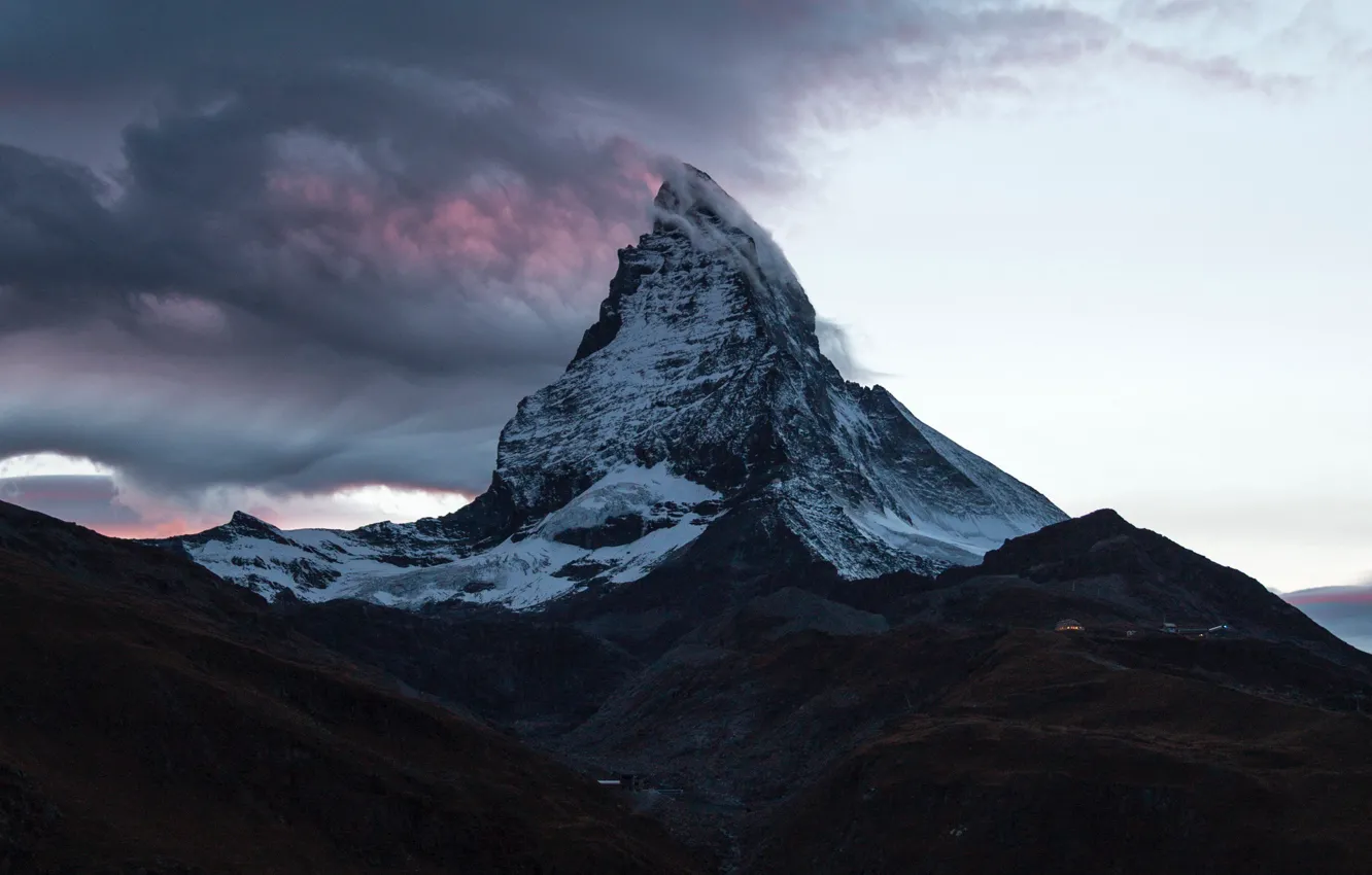 Фото обои облака, гора, Швейцария, вершина, Switzerland, mountain, Matterhorn, Ма́ттерхорн