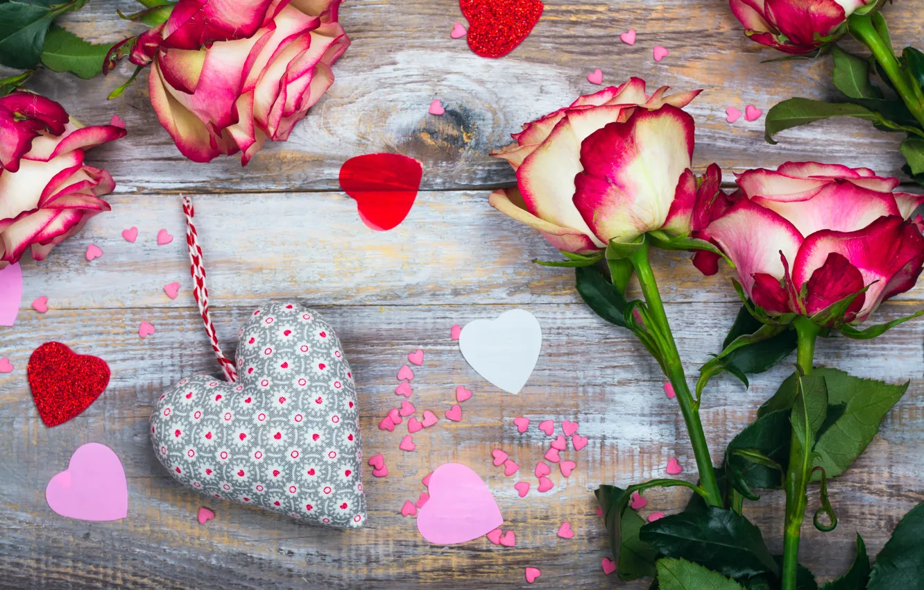 Фото обои цветы, сердце, розы, сердечки, love, heart, wood, pink