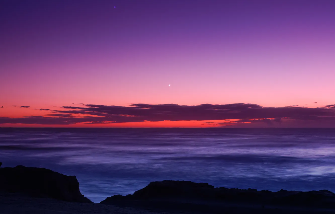 Фото обои пейзаж, океан, рассвет, горизонт