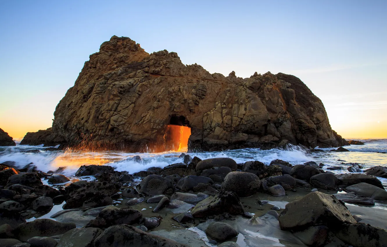 Фото обои скала, океан, Калифорния, арка, California, USА, Big Sur, Биг Сюр
