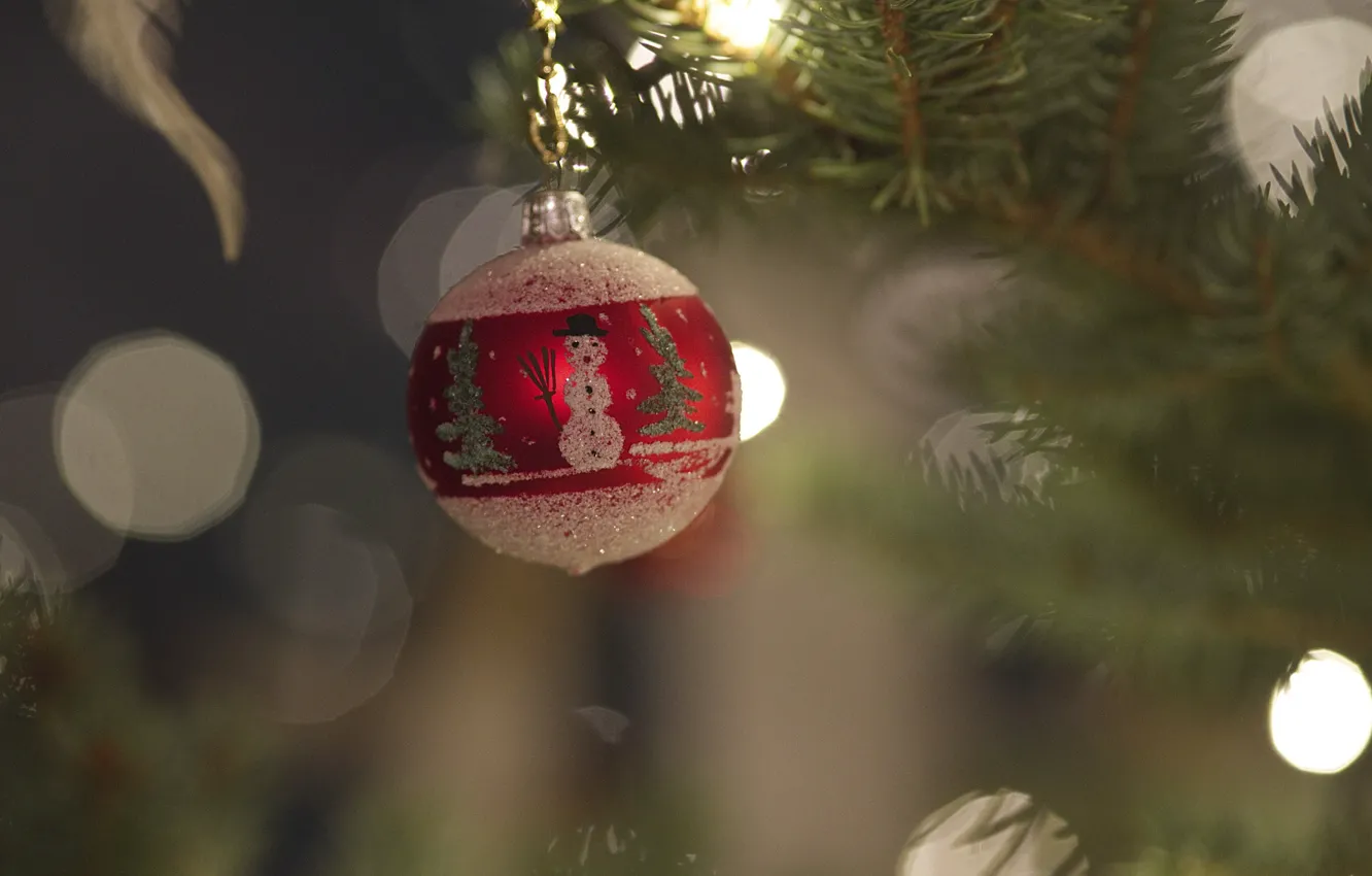 Фото обои праздник, игрушка, елка, шар, шарик, снеговик