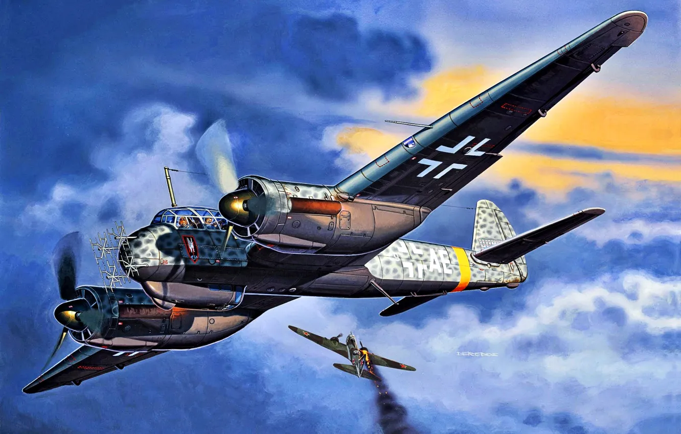 Фото обои Junkers, ночной истребитель, FuG 212, Тяжелый, РЛС, Ju-88, ''Лихтенштейн", Ju.88C-6