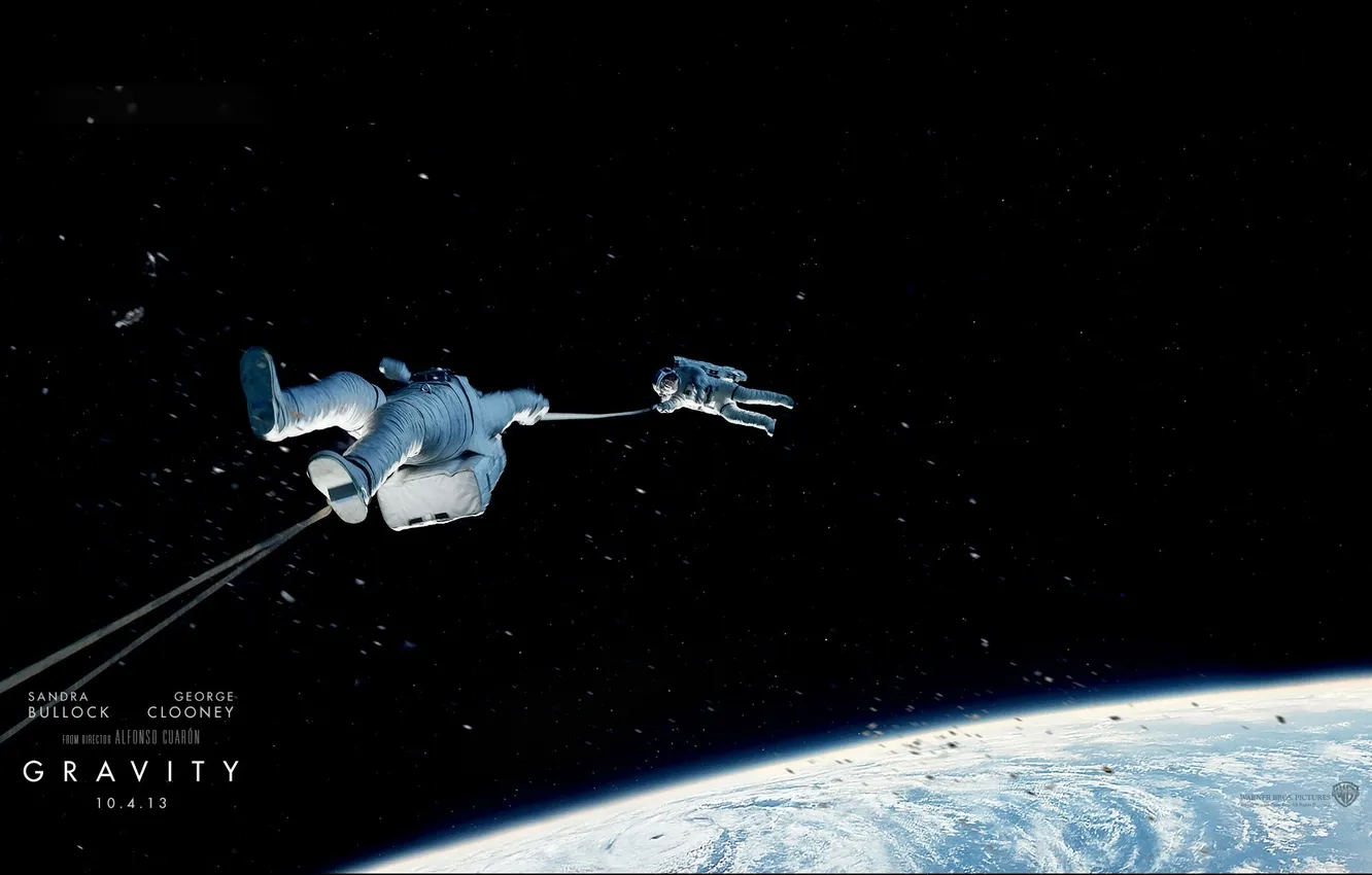 Фото обои космос, планета, космонавт, гравитация, george clooney, gravity, sandra bullock, сандра буллок