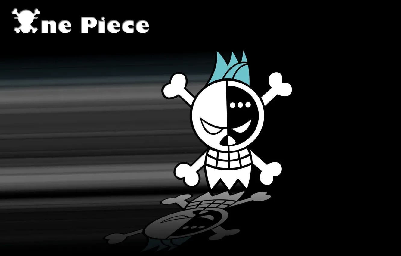 Фото обои skull, logo, white, game, black, One Piece, blue, anime