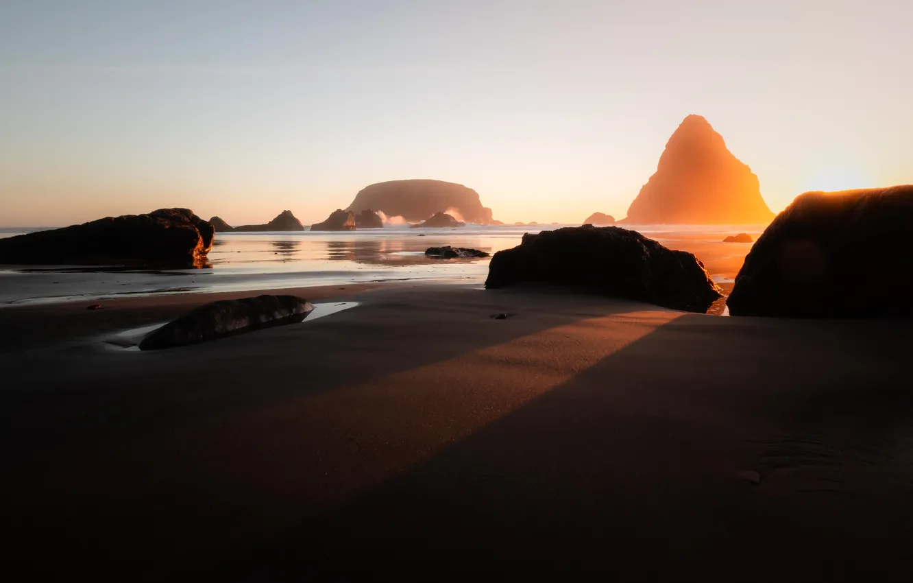 Фото обои waves, USA, beach, sky, Oregon, sea, landscape, nature