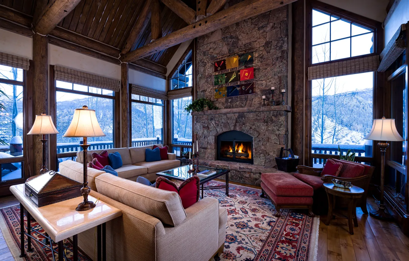 Фото обои living room, interior, fireplace, Colorado, Arrowhead