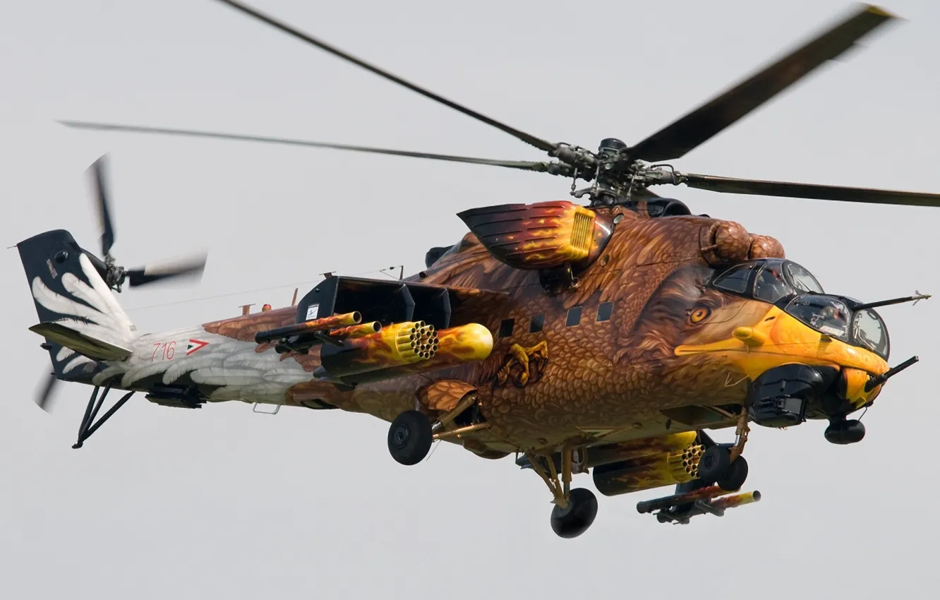 Фото обои вертолёт, аэрография, вооружение, ПОЛЁТ, лопасти, ВИД, ШАССИ, МИ-24