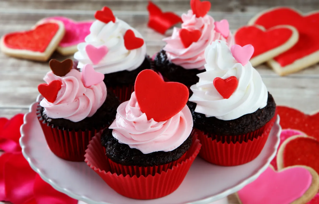 Фото обои печенье, сердечки, love, крем, heart, valentine's day, кексы, rockvillephoto