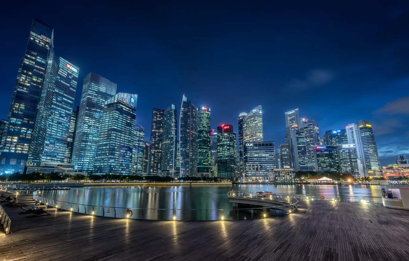Фото обои ночь, город, Singapore