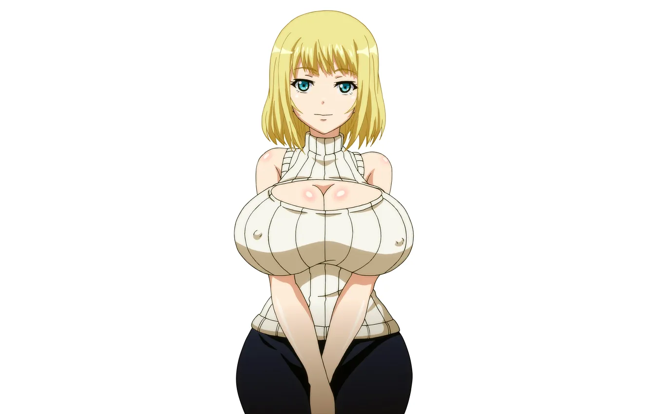 Фото обои girl, sexy, cleavage, erect nipples, boobs, anime, beautiful, short hair