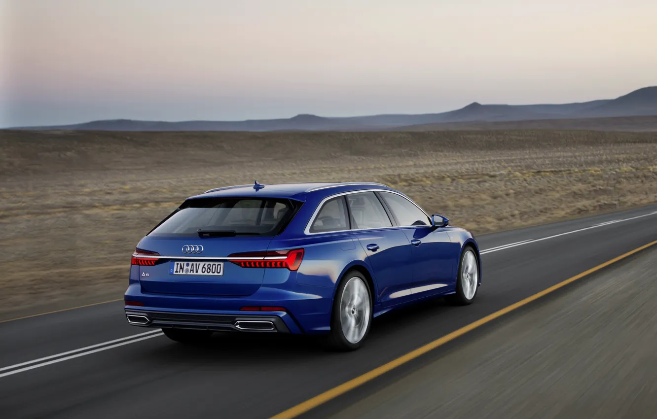 Фото обои синий, Audi, равнина, 2018, универсал, A6 Avant