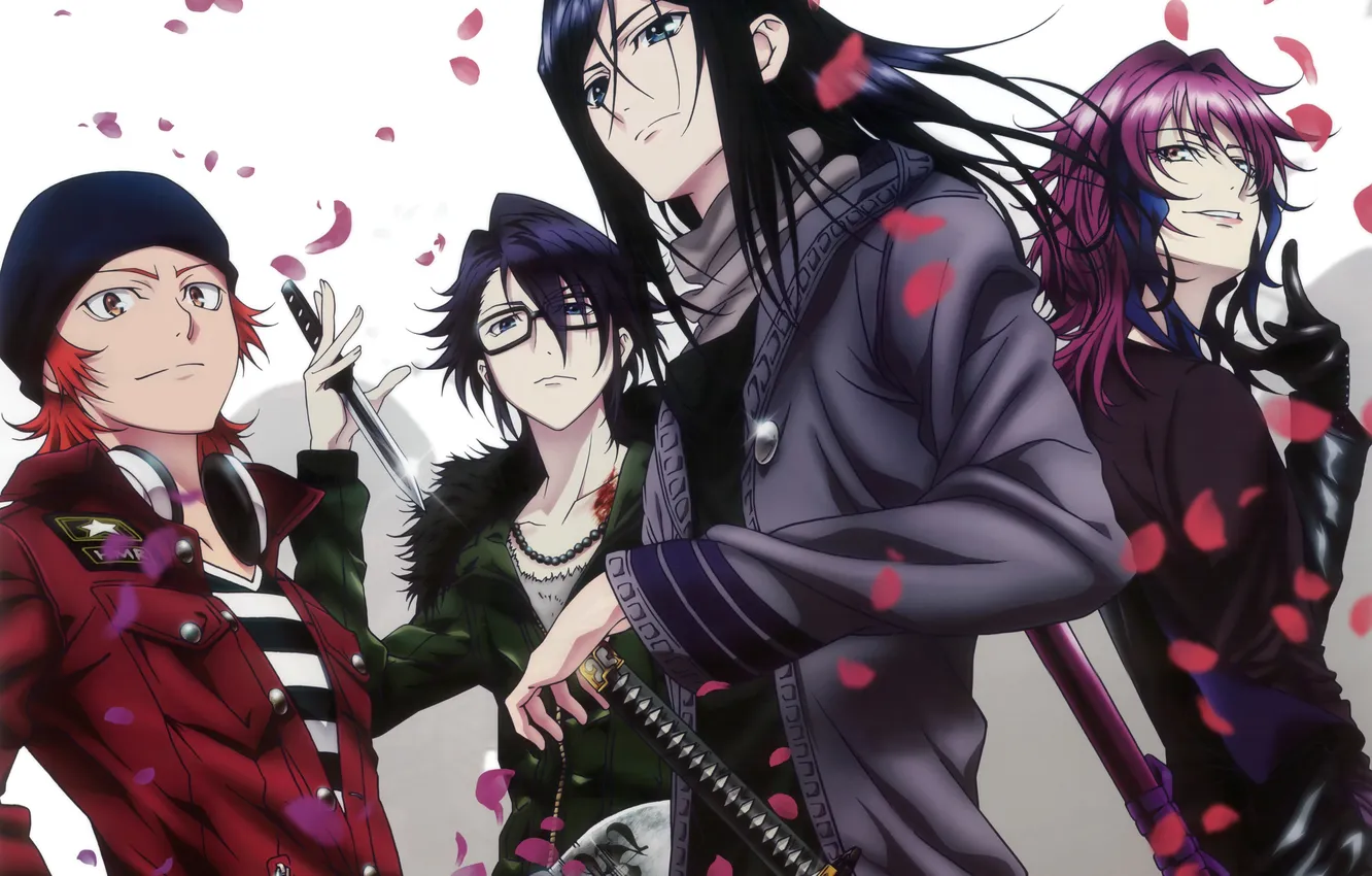 Фото обои оружие, катана, аниме, лепестки, арт, парень, Misaki Yata, Munakata Reisi