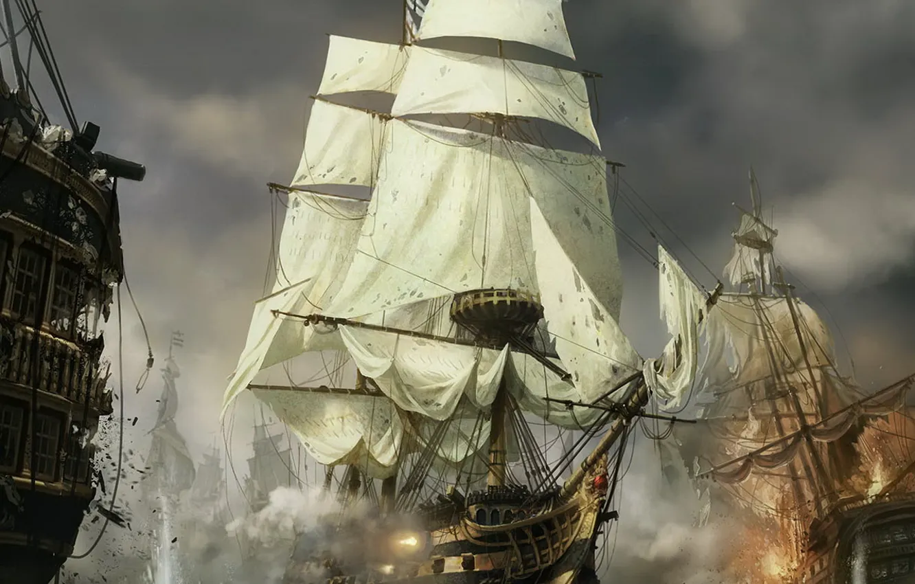 Фото обои Корабль, сражение, Total War