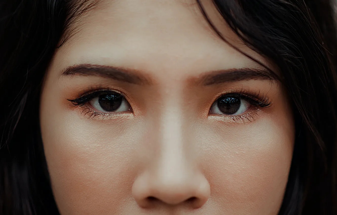 Фото обои взгляд, крупный план, close-up, brown eyes, карие глаза, look, лицо девушки, girl's face