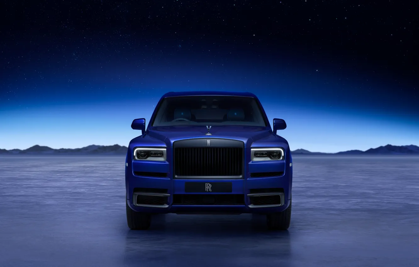 Фото обои Rolls-Royce, front view, Cullinan, Rolls-Royce Cullinan Black Badge Blue Shadow