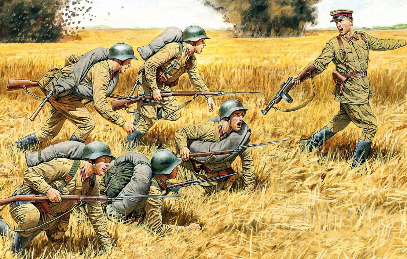 Фото обои Атака, советская пехота, Counterattack, Soviet Infantry Summer 1941