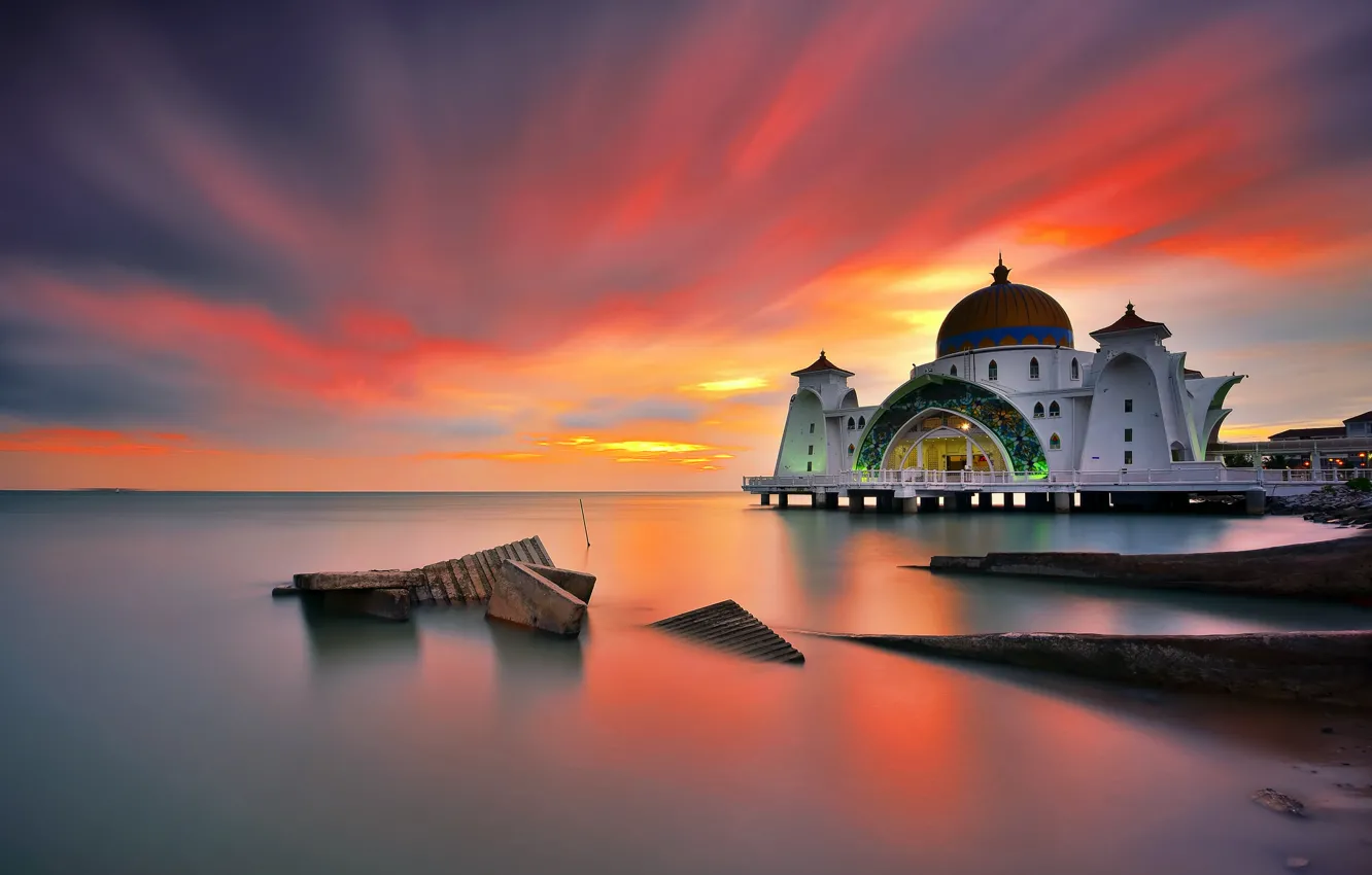 Фото обои malaysia, malacca, straits mosque