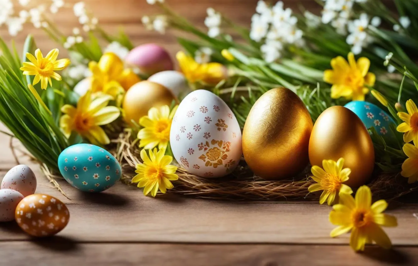 Фото обои цветы, яйца, весна, colorful, Пасха, happy, flowers, spring