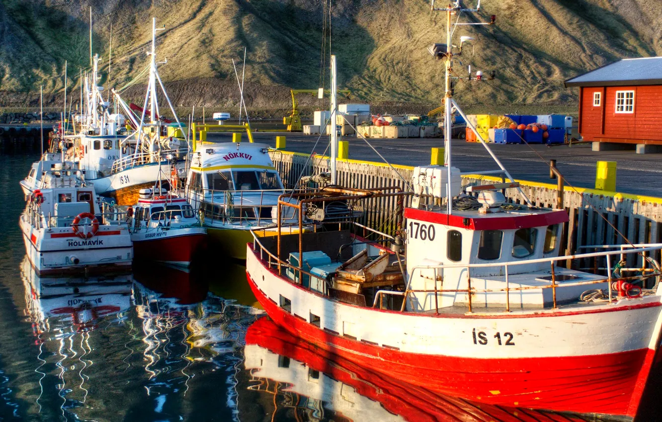 Фото обои лодка, причал, Норвегия, катер, фьорд