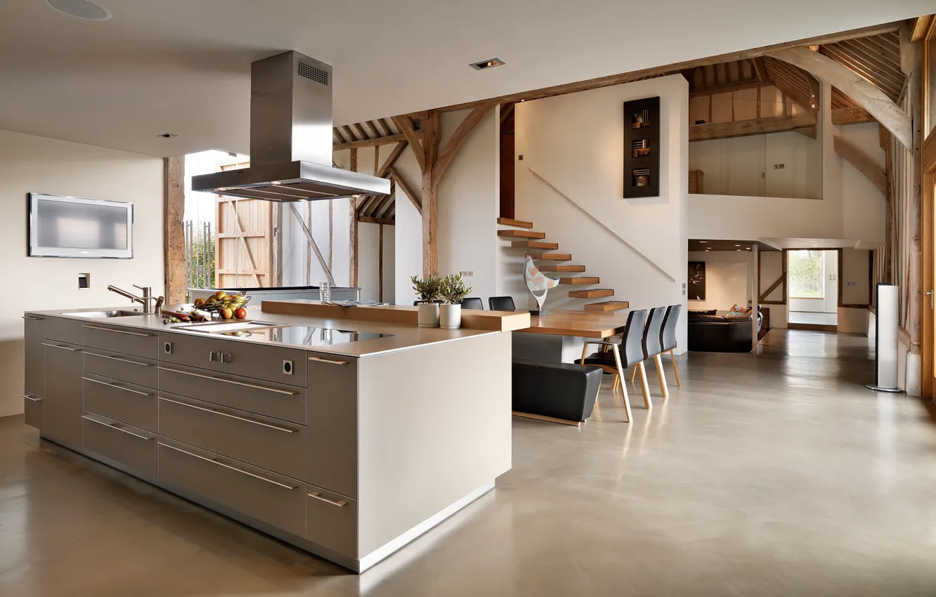 Фото обои интерьер, кухня, гостиная, столовая, ранчо, barn conversion