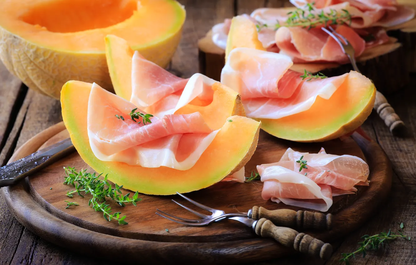 Фото обои еда, мясо, melon, дыня, хамон, jamon