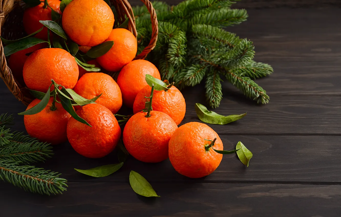 Фото обои украшения, Новый Год, Рождество, Christmas, wood, fruit, New Year, мандарины