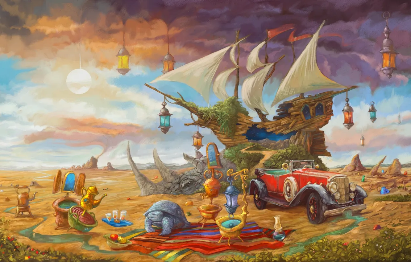 Фото обои машина, корабль, лампа, черепаха, зеркало, Sabin Boykinov