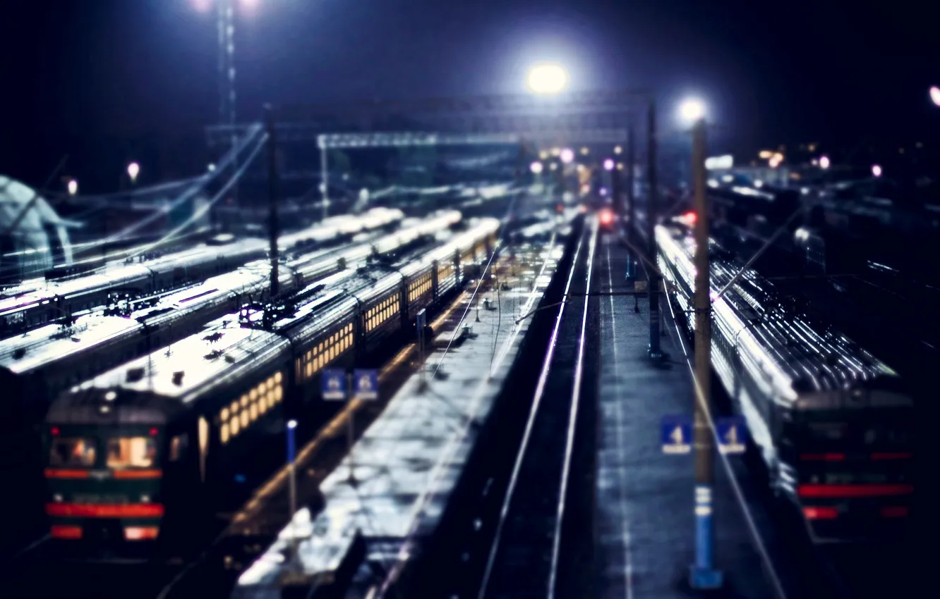 Фото обои ночь, вокзал, поезда, Владимир Смит, Vladimir Smith, Калуга-1
