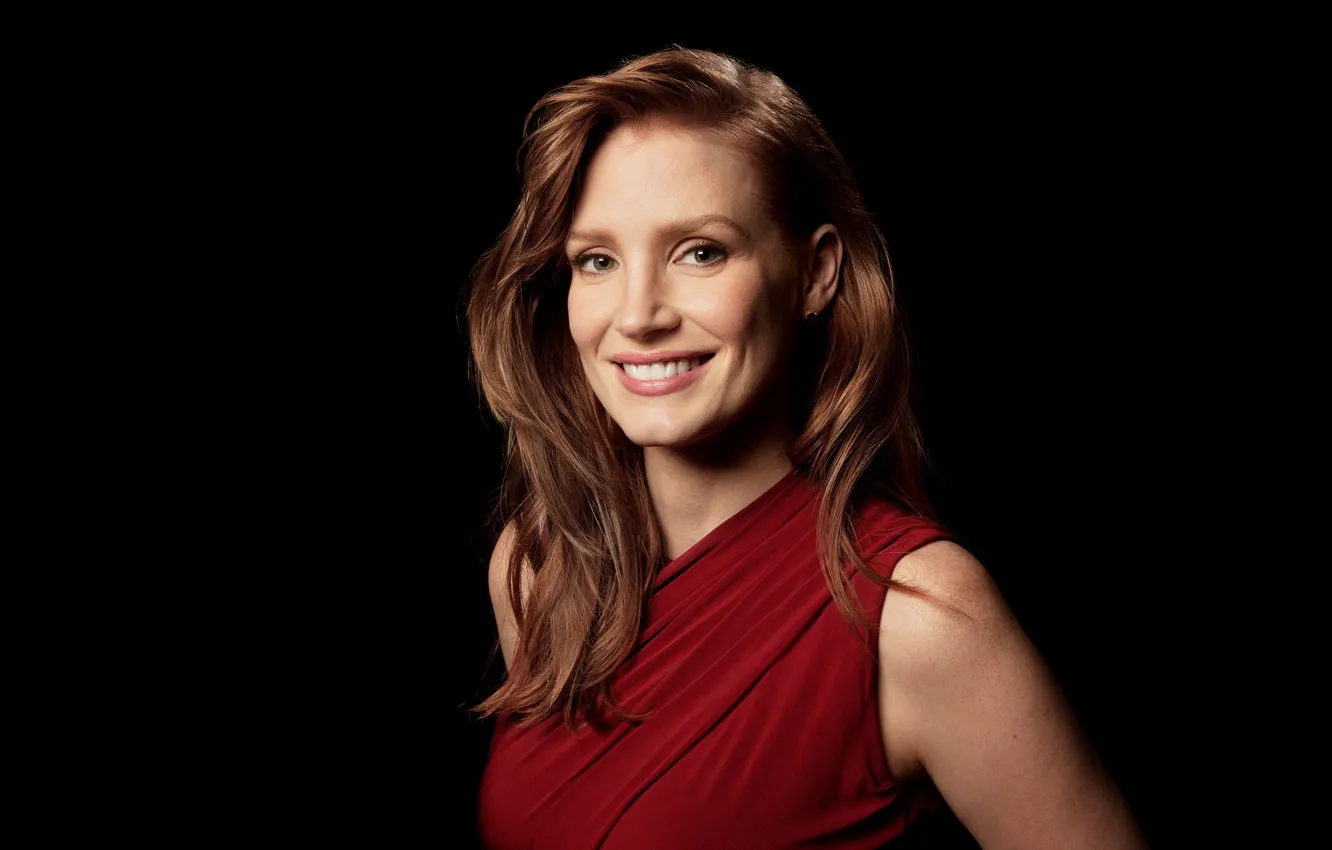 Фото обои улыбка, актриса, рыжая, Jessica Chastain