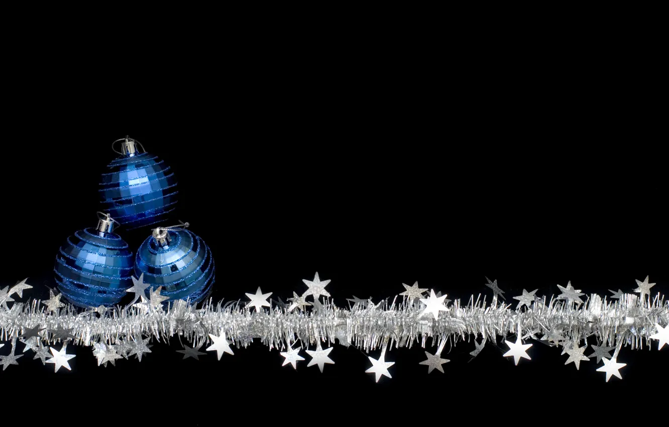 Фото обои праздник, чёрный, шары, новый год, рождество, звёздочки, christmas, new year