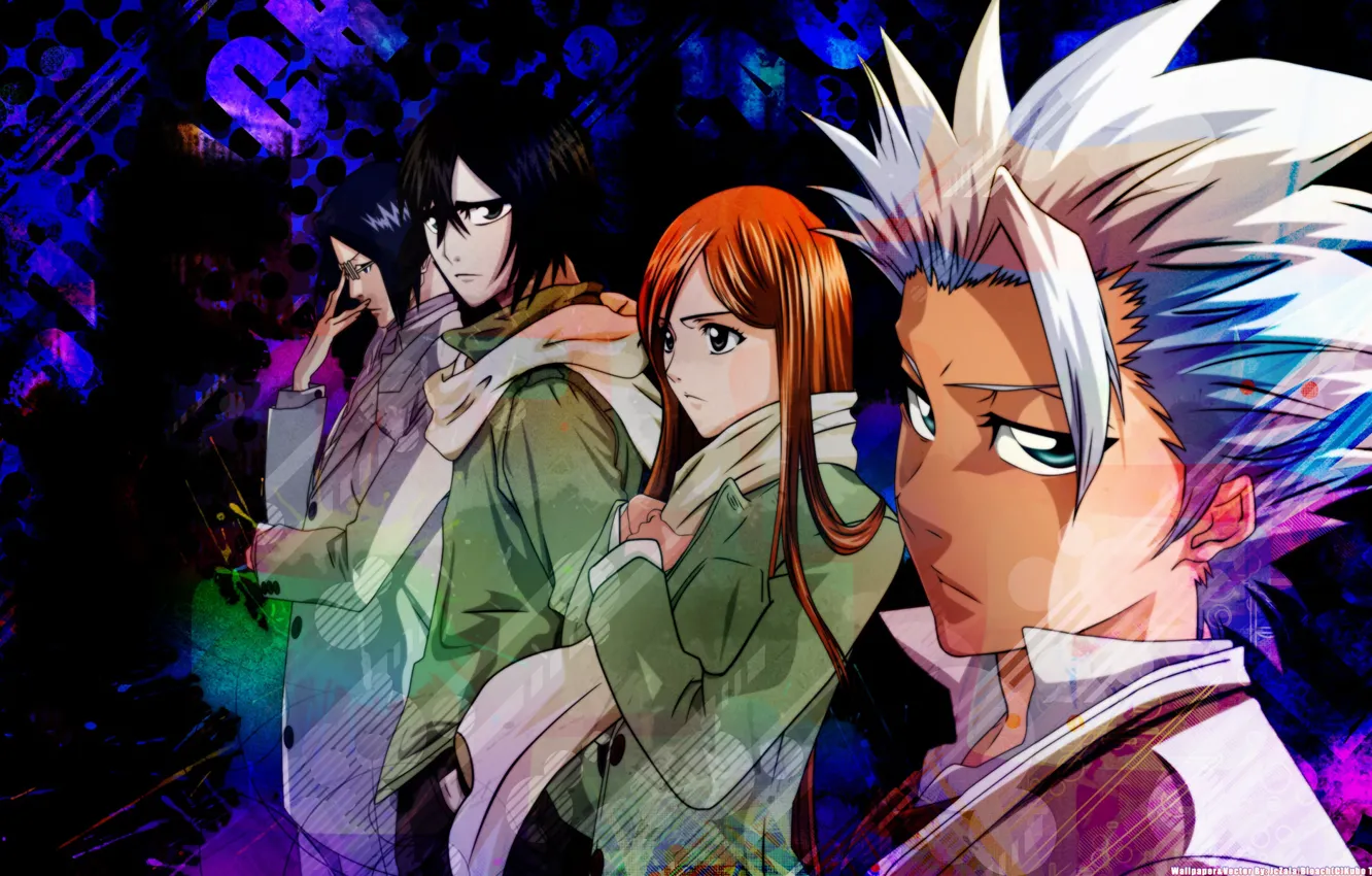 Фото обои девушка, арт, парень, Bleach, Блич, персонажи