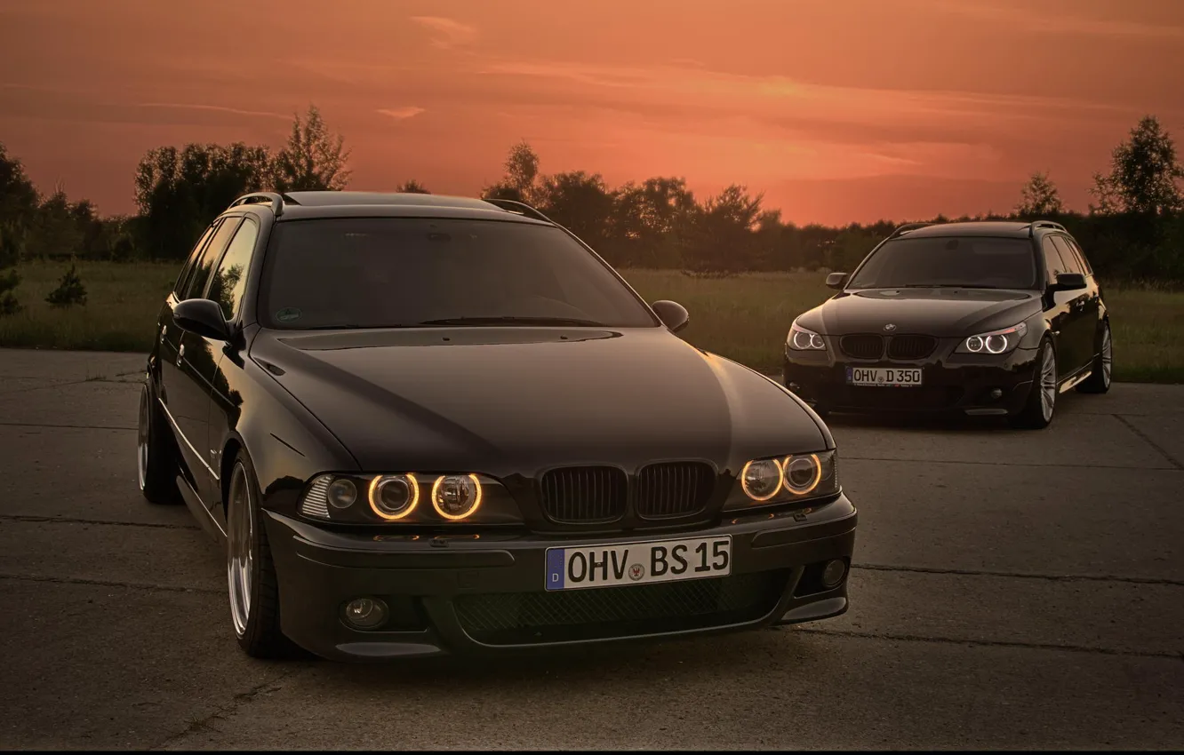 Фото обои Закат, BMW, БМВ, Фары, E39, E61