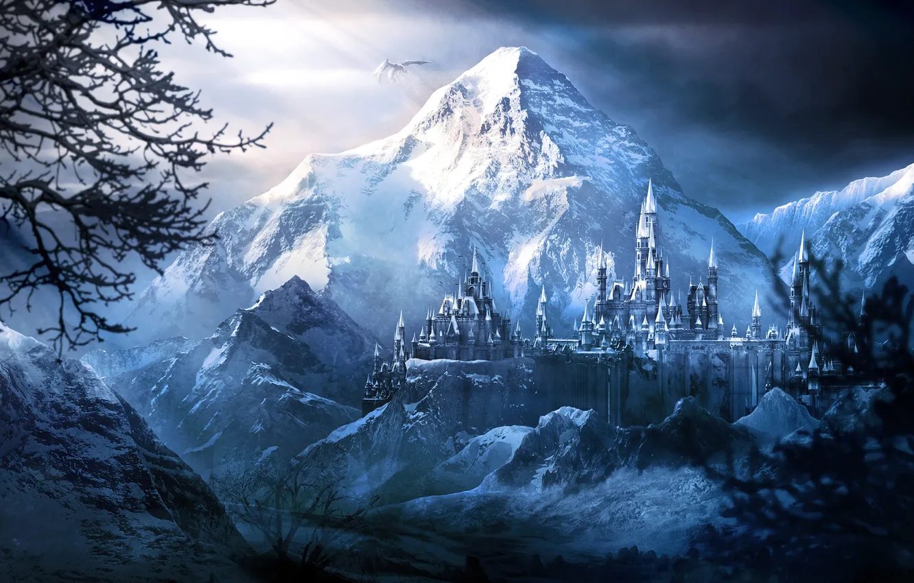 Фото обои снег, горы, крепость, Frozen Castle