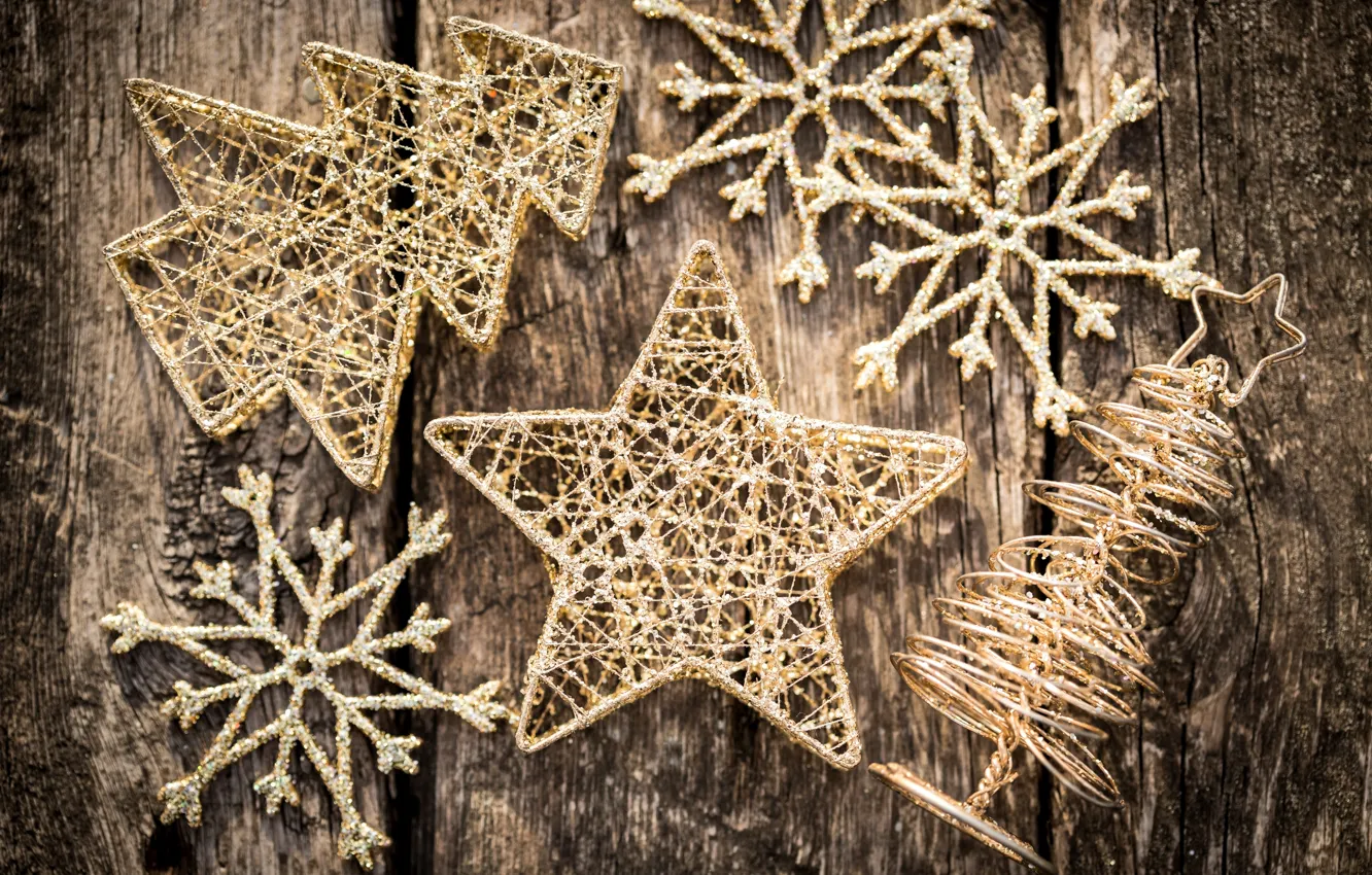 Фото обои зима, украшения, снежинки, игрушки, звезда, Новый Год, Рождество, декорации