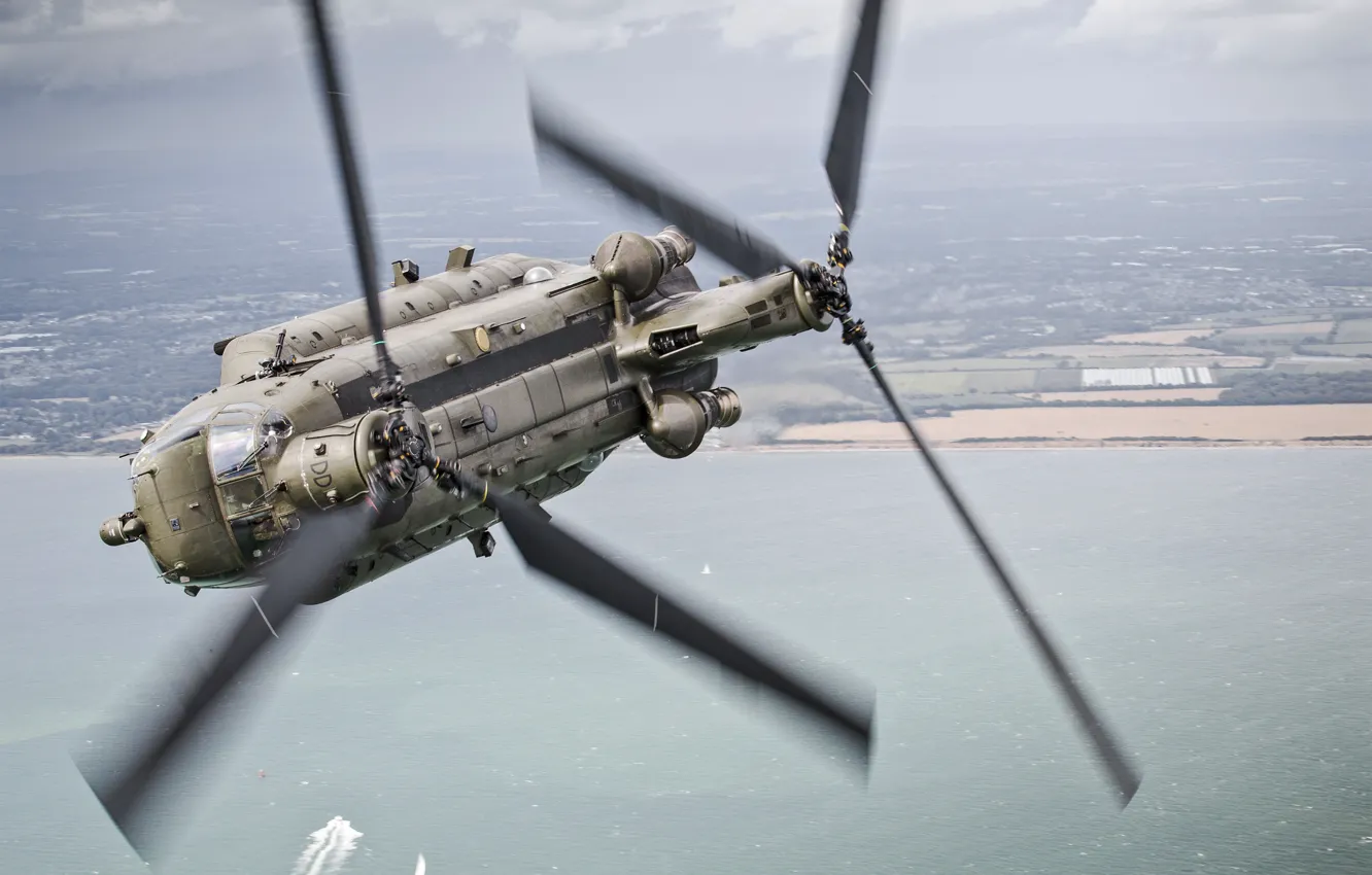 Фото обои полет, вертолёт, транспортный, военно, Chinook, CH-47