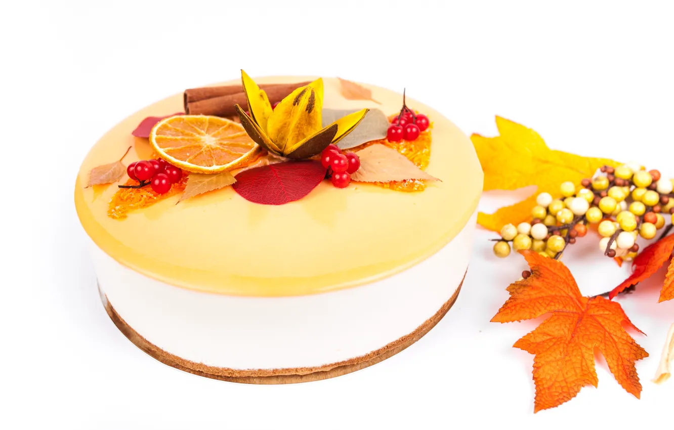 Фото обои осень, листья, сладость, торт