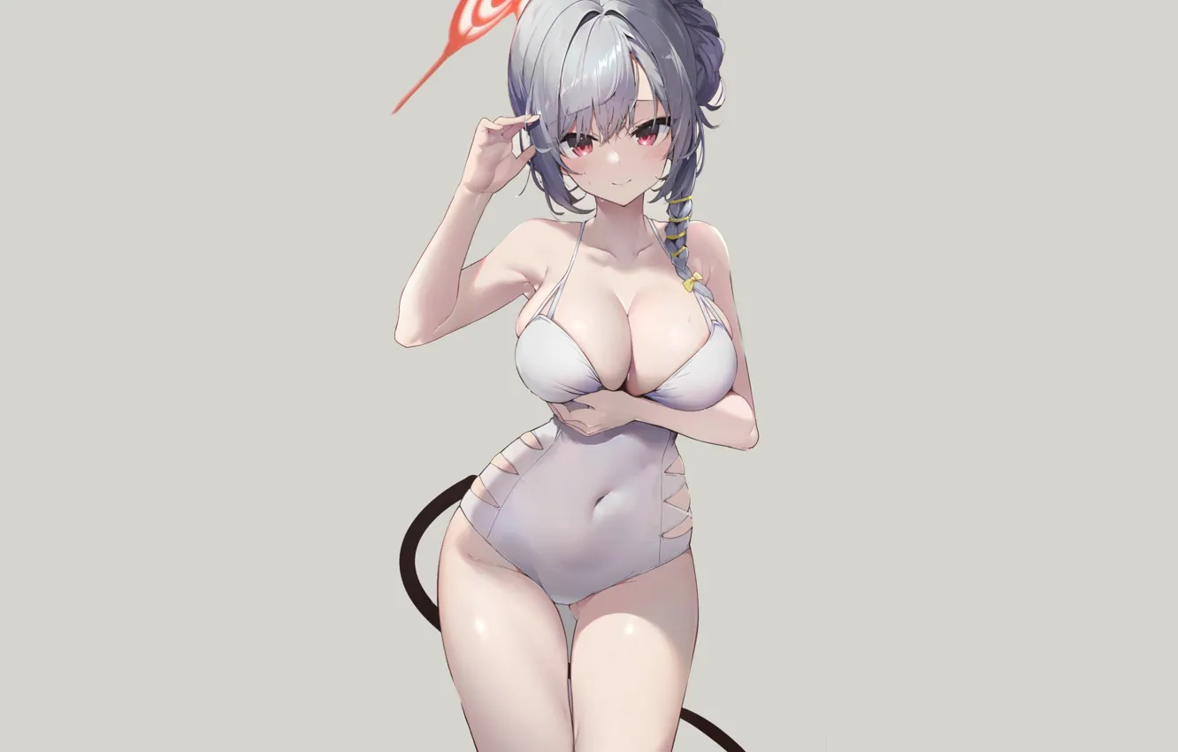 Фото обои girl, white, sexy, sexy girl, anime, swimsuit, babe, oppai