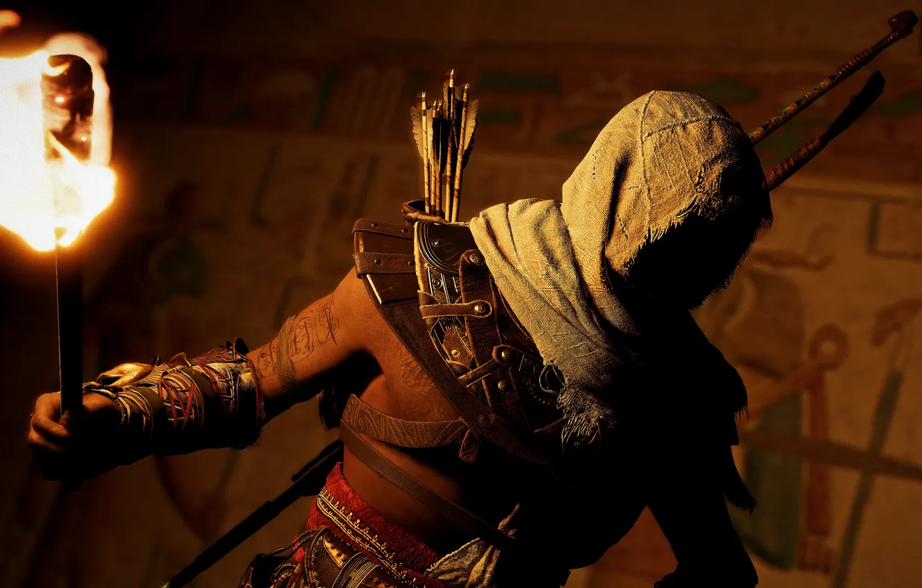 Фото обои герой, факел, полумрак, Ubisoft Montreal, Action-adventure, Assassin's Creed Origins