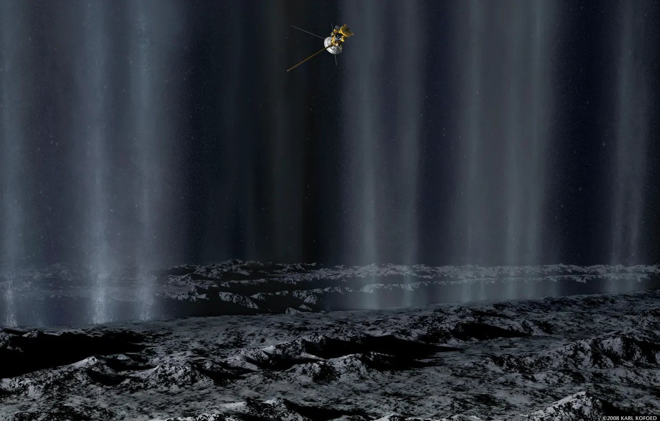 Фото обои Космос, Спутник, Энцелад