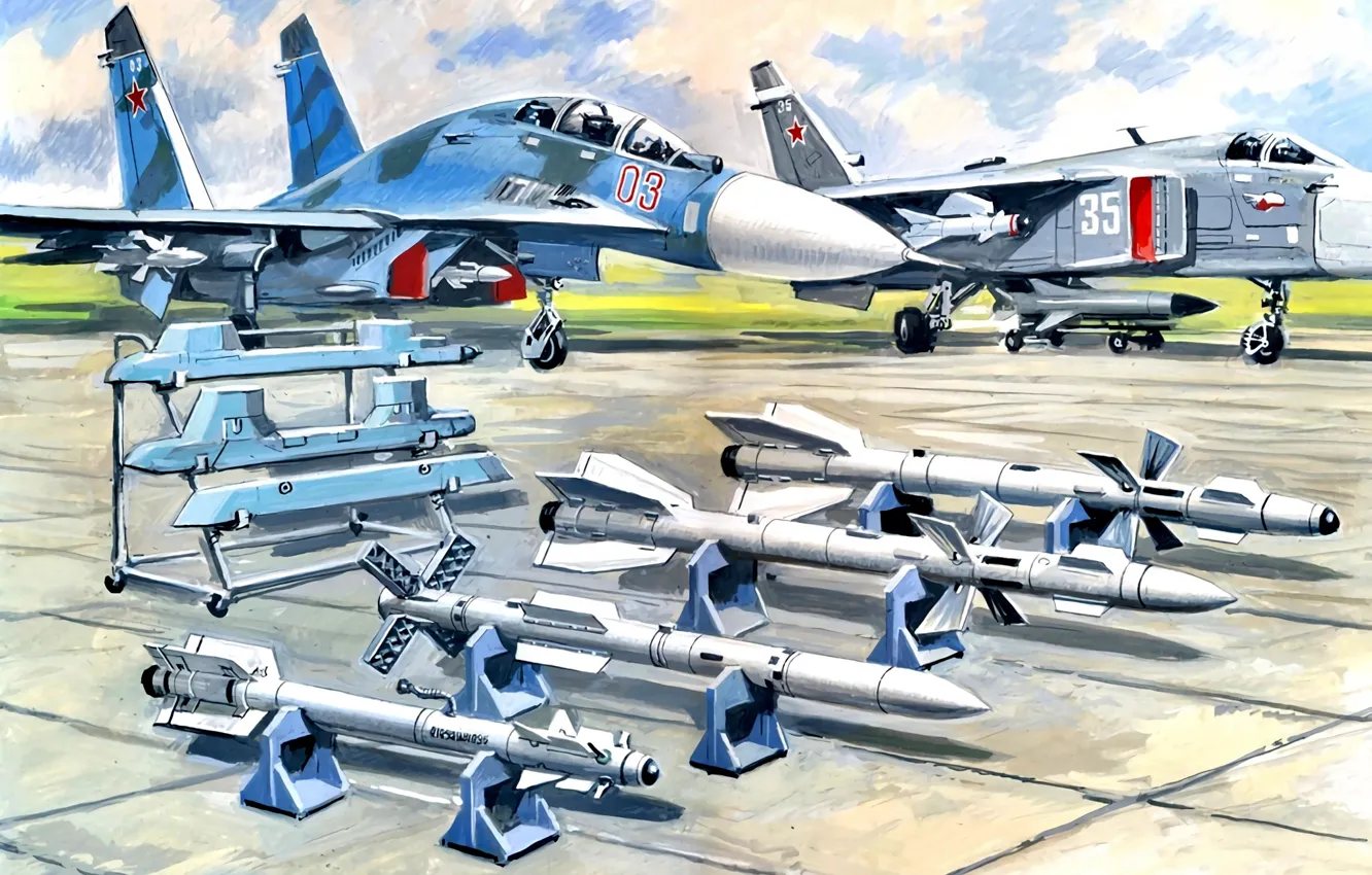 Фото обои Ракеты, Су-24, Су-30, ВКС России, ''Воздух-воздух'', авиационное вооружение