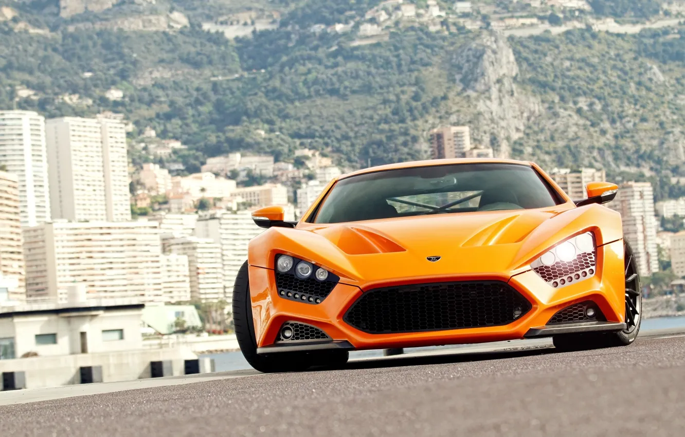 Фото обои оранжевый, суперкар, supercar, блик, orange, зенво, zenvo, st1