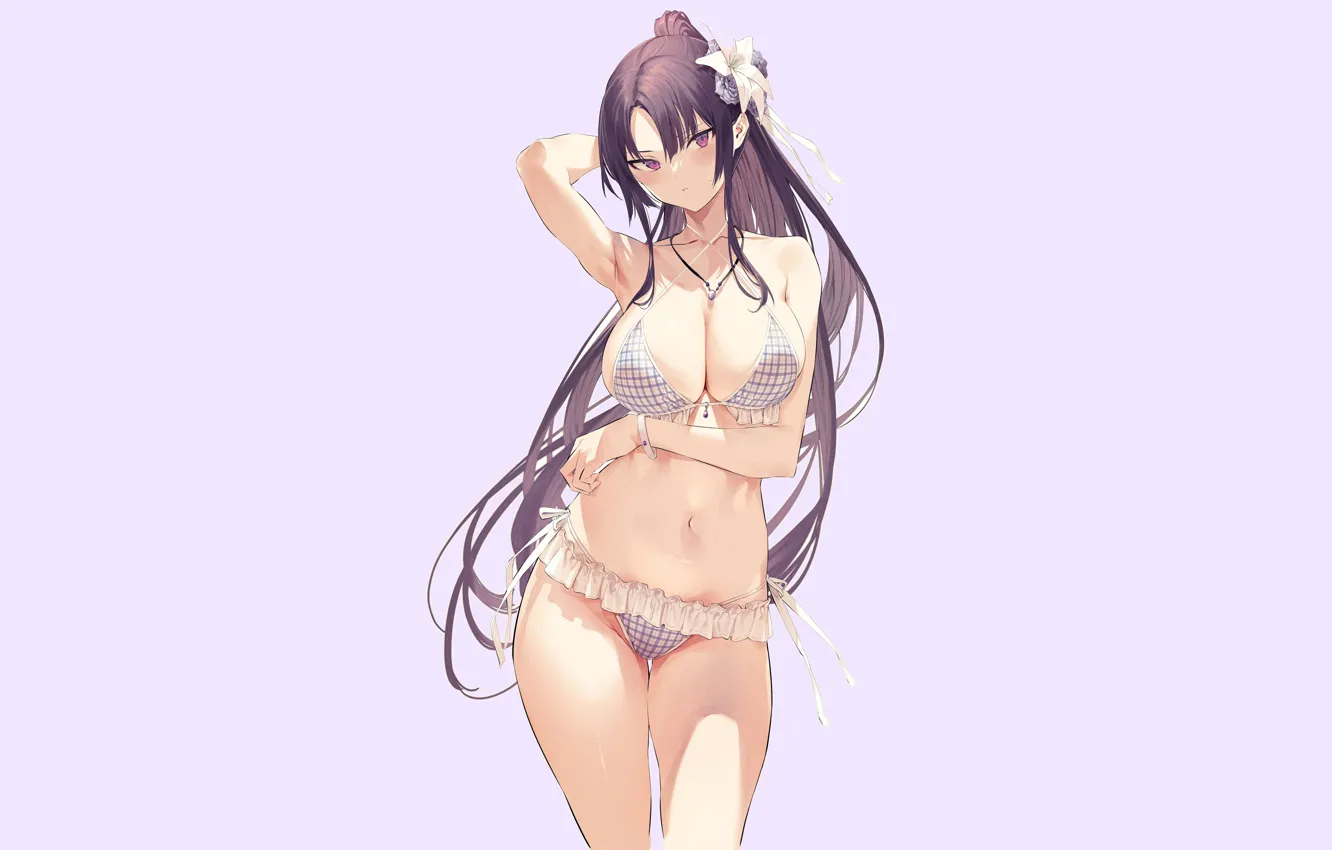 Фото обои girl, hot, sexy, long hair, anime, pretty, purple, body