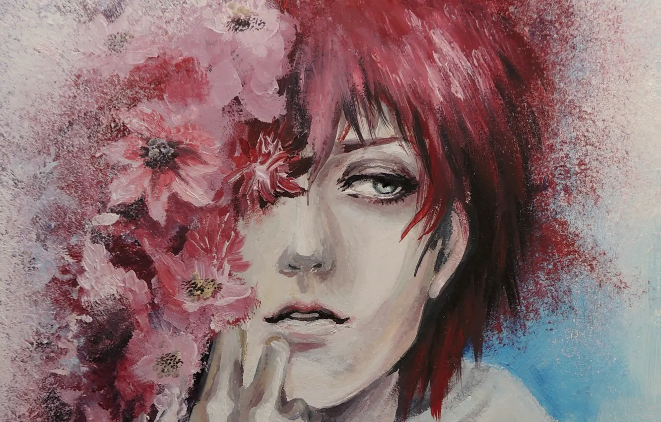 Фото обои цветы, брызги, портрет, арт, наруто, парень, живопись, Naruto