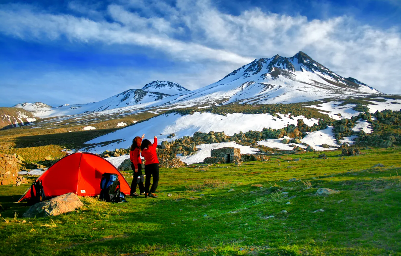 Фото обои mountain, tents, highland, camping.volcan