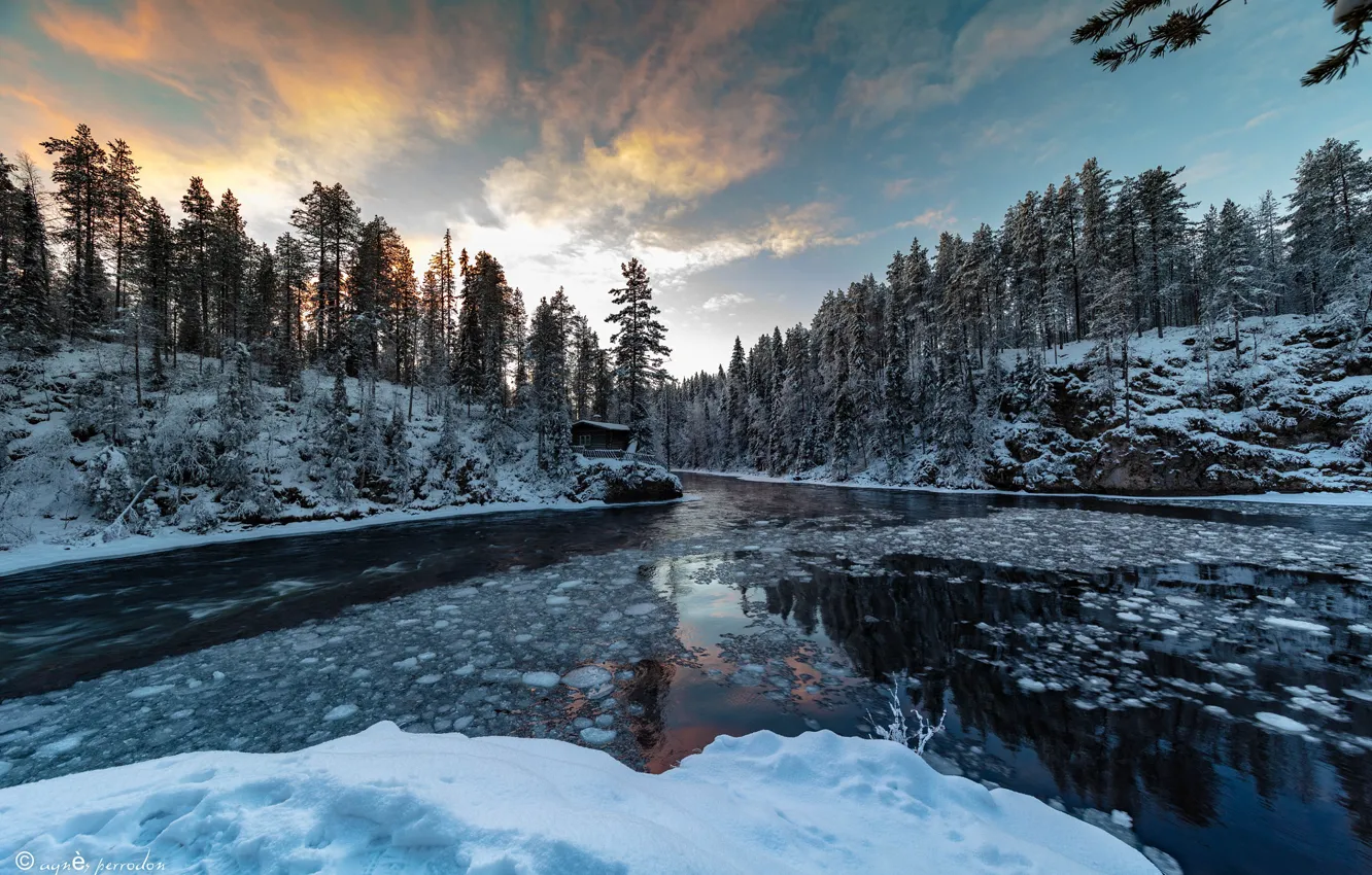 Фото обои лед, зима, лес, снег, река, Agnеs Perrodon