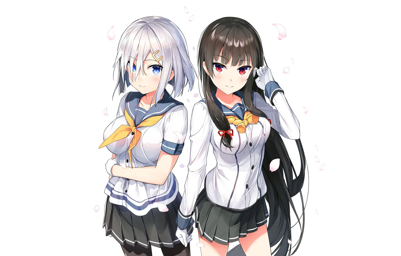 Фото обои sexy, school uniform, long hair, girls, boobs, anime, blue eyes, beautiful