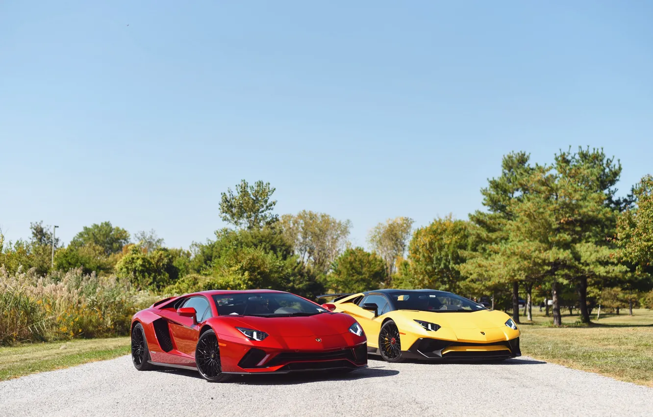 Фото обои Red, Yellow, Aventador