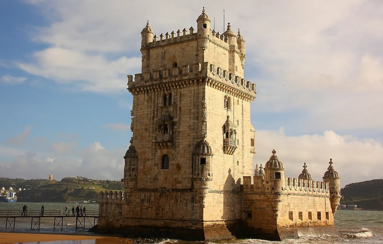 Фото обои Португалия, Лиссабон, Portugal, Lisbon, Башня Белен, Belem Tower, Tagus River, река Тежу
