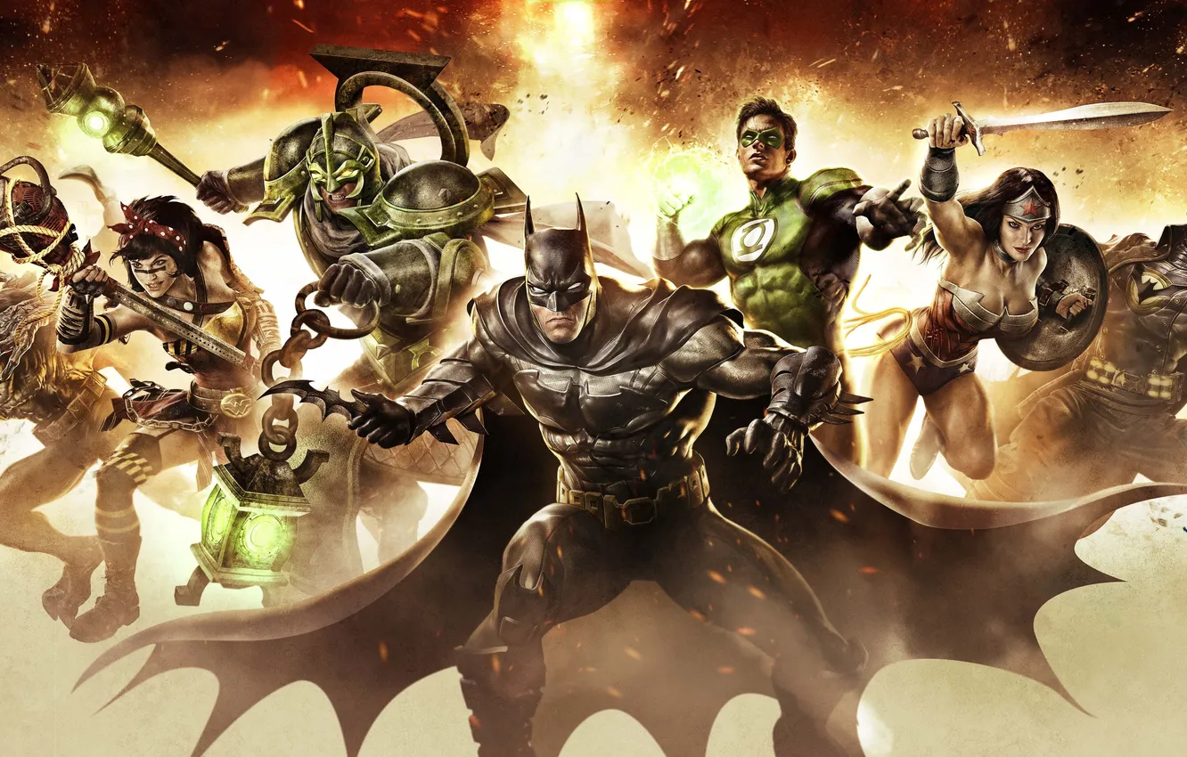 Фото обои Wonder Woman, Batman, Green Lantern, Infinite Crisis, Gaslight Batman, Nightmare Batman